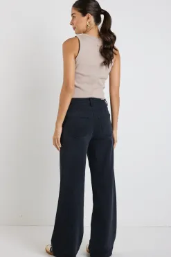 Among the Brave Zoey Black Denim High Rise Wide Leg Pocket Jean
