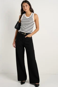 Among the Brave Zoey Black Tailored High Rise Wide Leg Pocket Pants