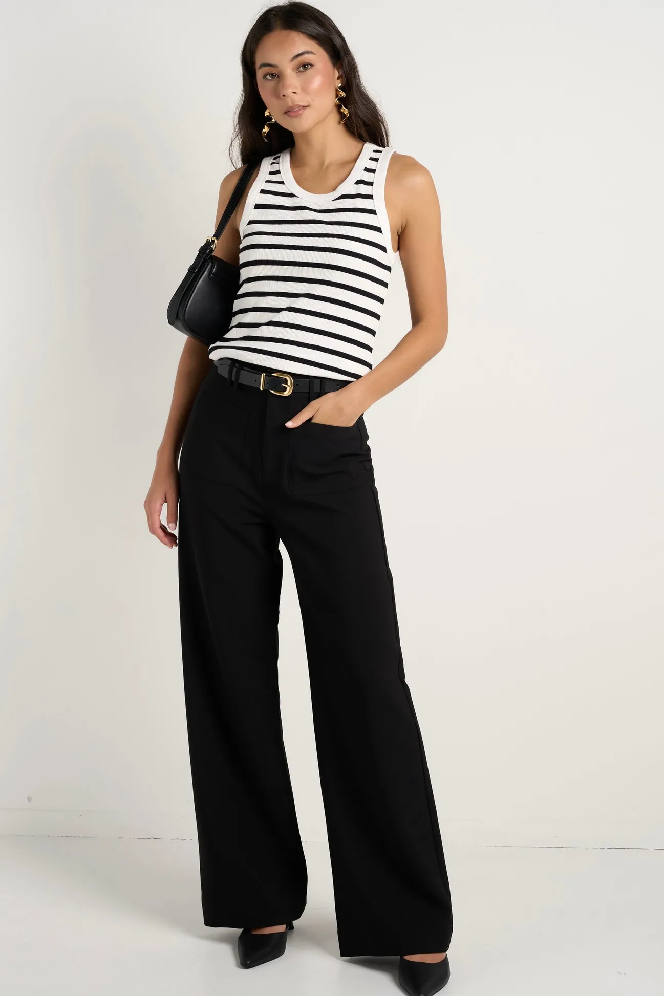 Among the Brave Zoey Black Tailored High Rise Wide Leg Pocket Pants