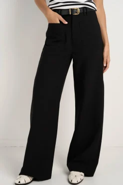 Among the Brave Zoey Black Tailored High Rise Wide Leg Pocket Pants