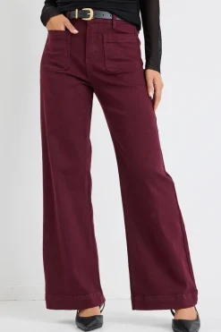 Among the Brave Zoey Burgundy High Rise Wide Leg Pocket Jean