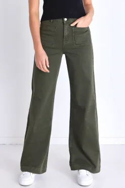 Among the Brave Zoey Dark Khaki High Rise Wide Leg Pocket Jean