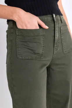 Among the Brave Zoey Dark Khaki High Rise Wide Leg Pocket Jean