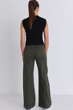 Among the Brave Zoey Dark Khaki High Rise Wide Leg Pocket Jean