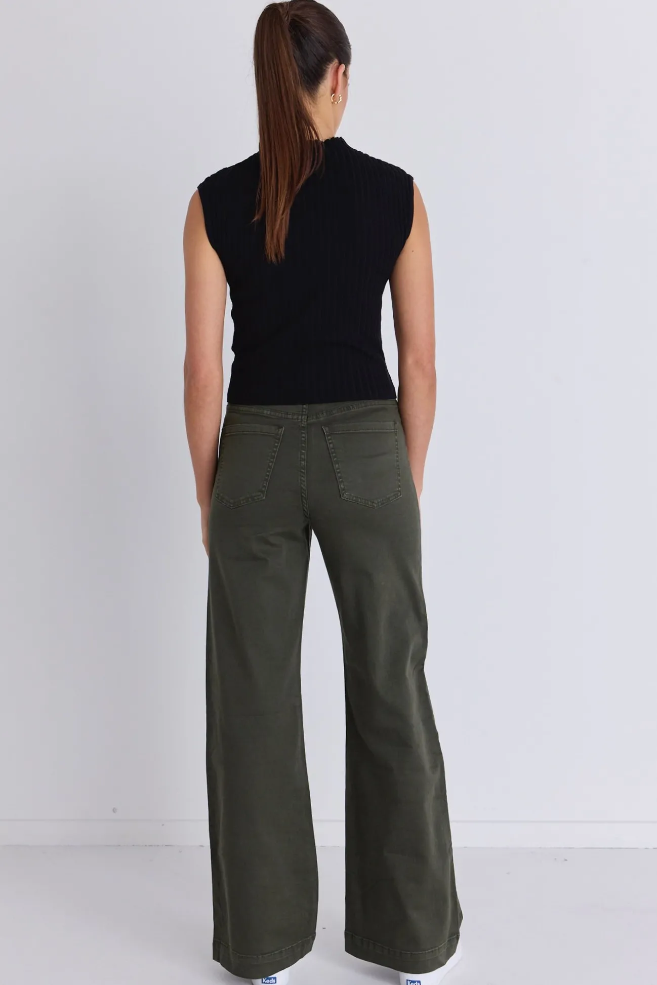 Among the Brave Zoey Dark Khaki High Rise Wide Leg Pocket Jean