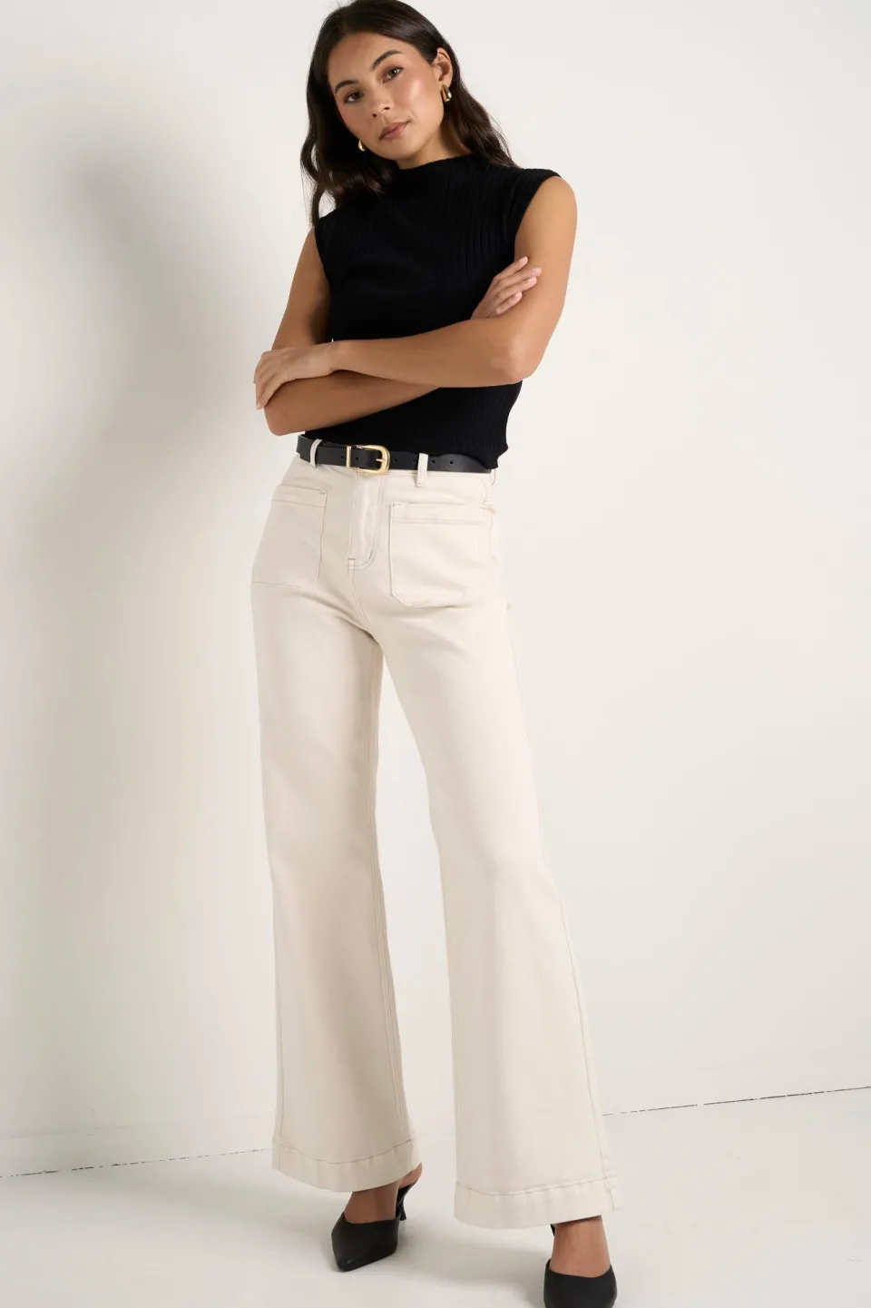 Among the Brave Zoey Ecru High Rise Wide Leg Pocket Jean