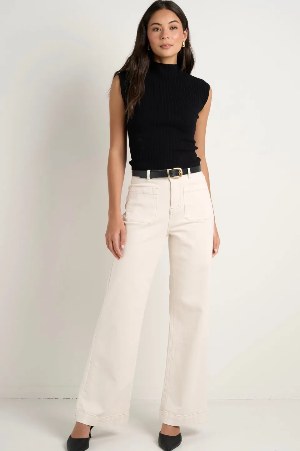 Among the Brave Zoey Ecru High Rise Wide Leg Pocket Jean