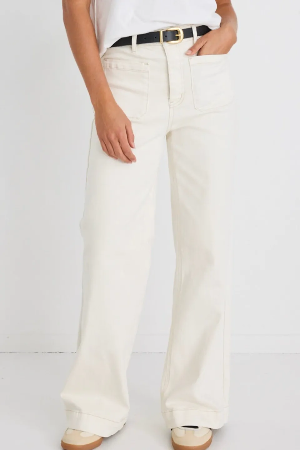 Among the Brave Zoey Ecru High Rise Wide Leg Pocket Jean