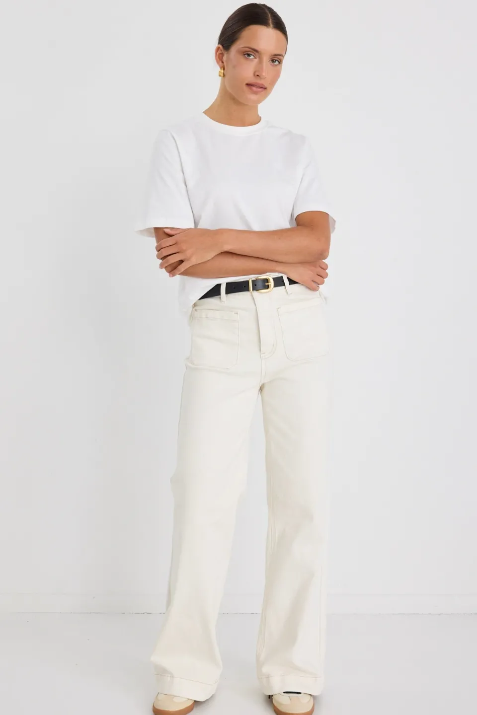 Among the Brave Zoey Ecru High Rise Wide Leg Pocket Jean