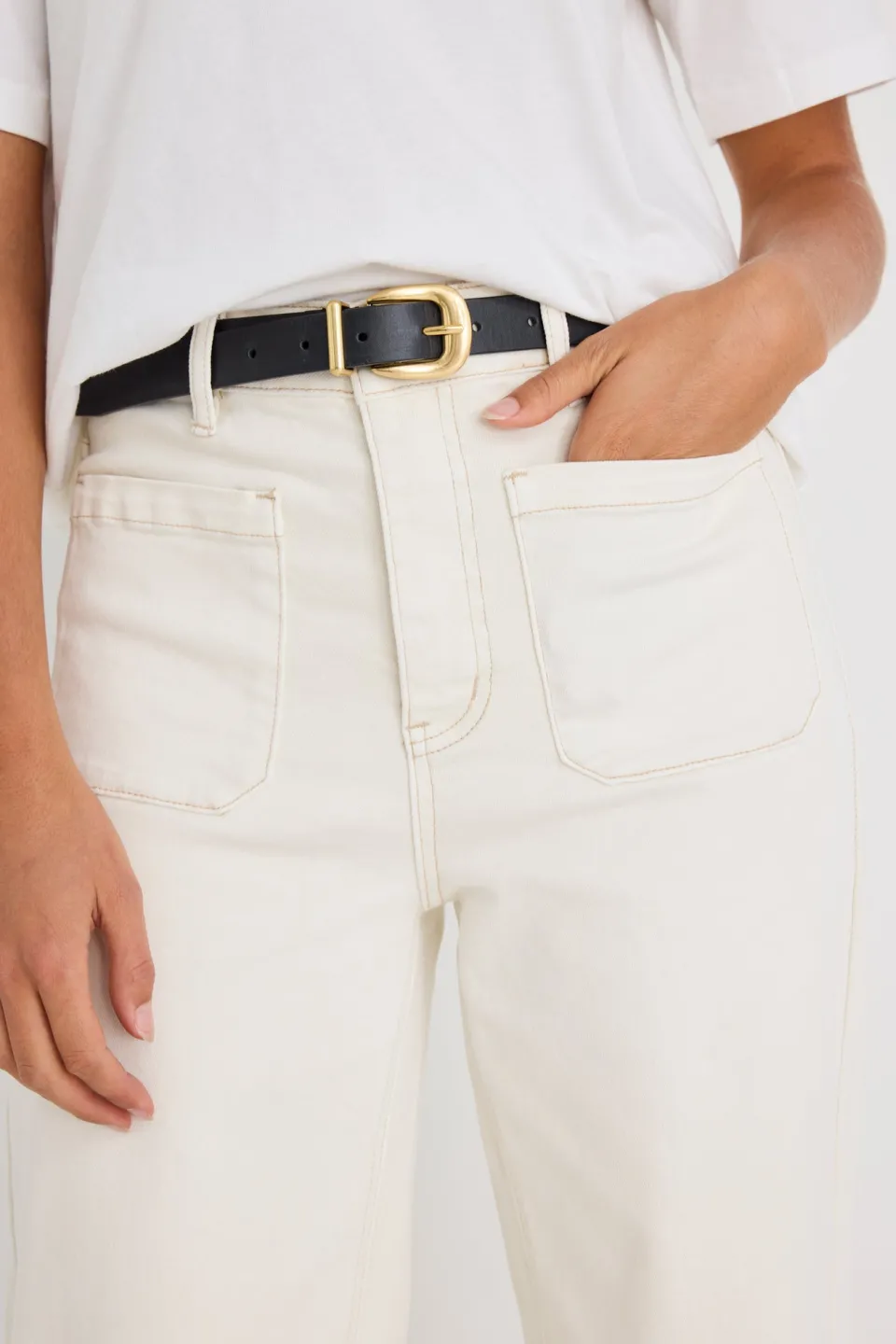 Among the Brave Zoey Ecru High Rise Wide Leg Pocket Jean