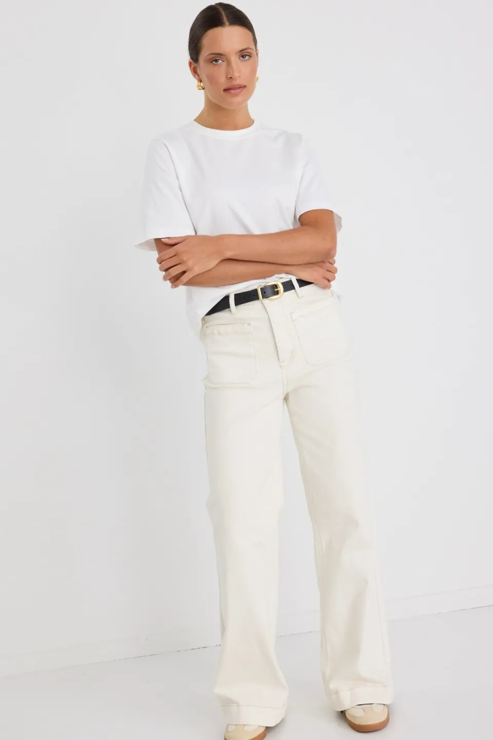 Among the Brave Zoey Ecru High Rise Wide Leg Pocket Jean