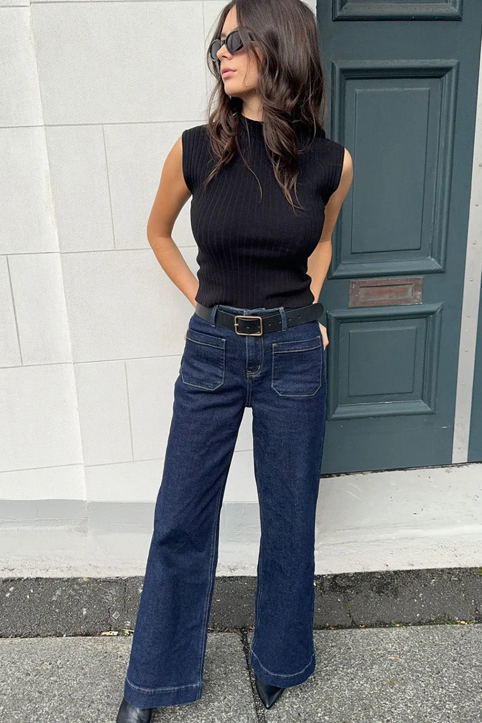 Among the Brave Zoey Indigo High Rise Wide Leg Pocket Jean