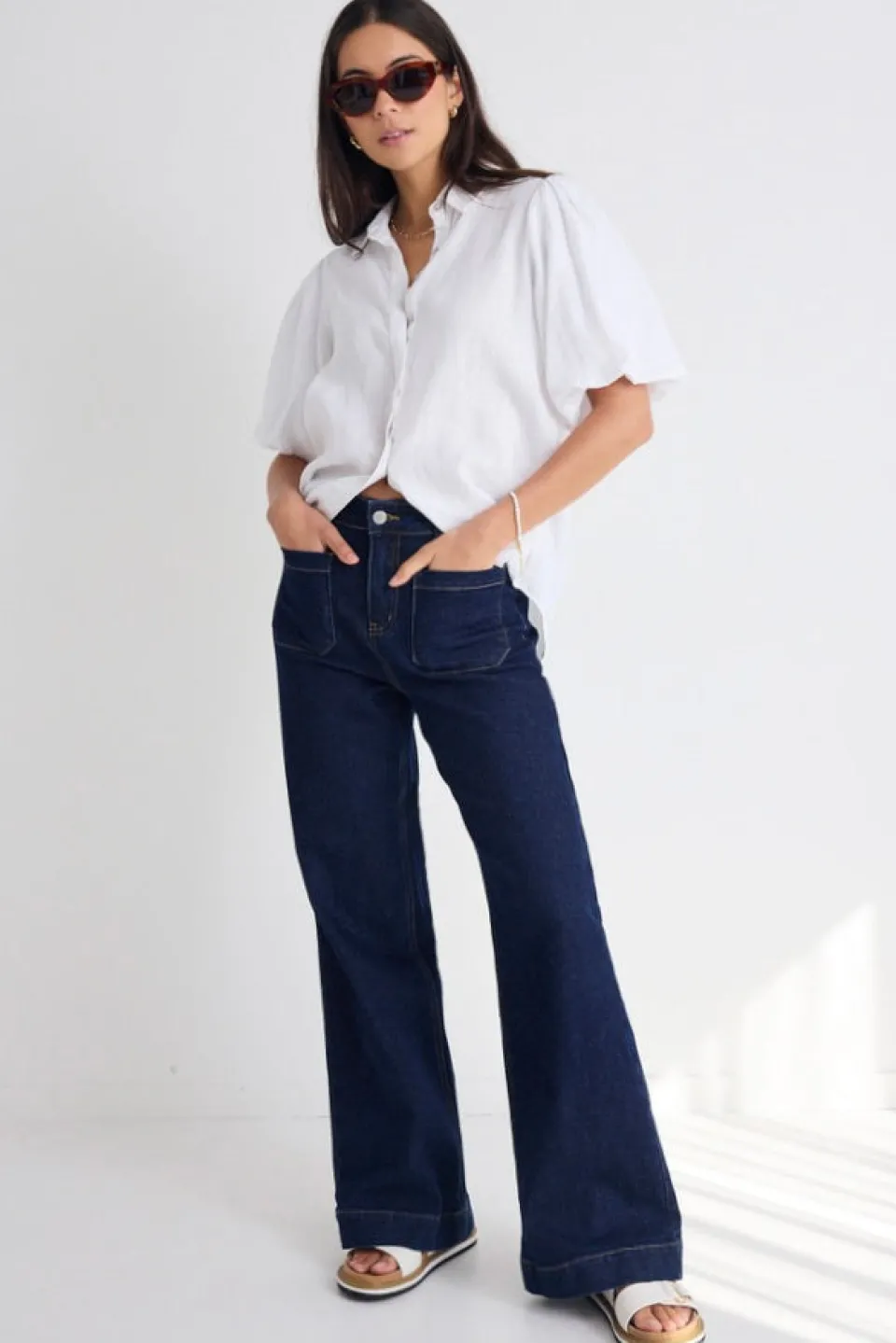 Among the Brave Zoey Indigo High Rise Wide Leg Pocket Jean