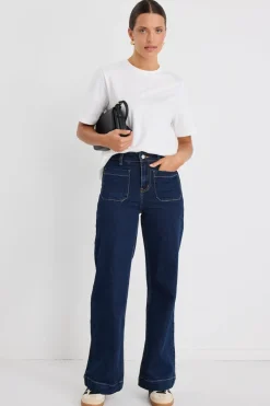 Among the Brave Zoey Indigo High Rise Wide Leg Pocket Jean