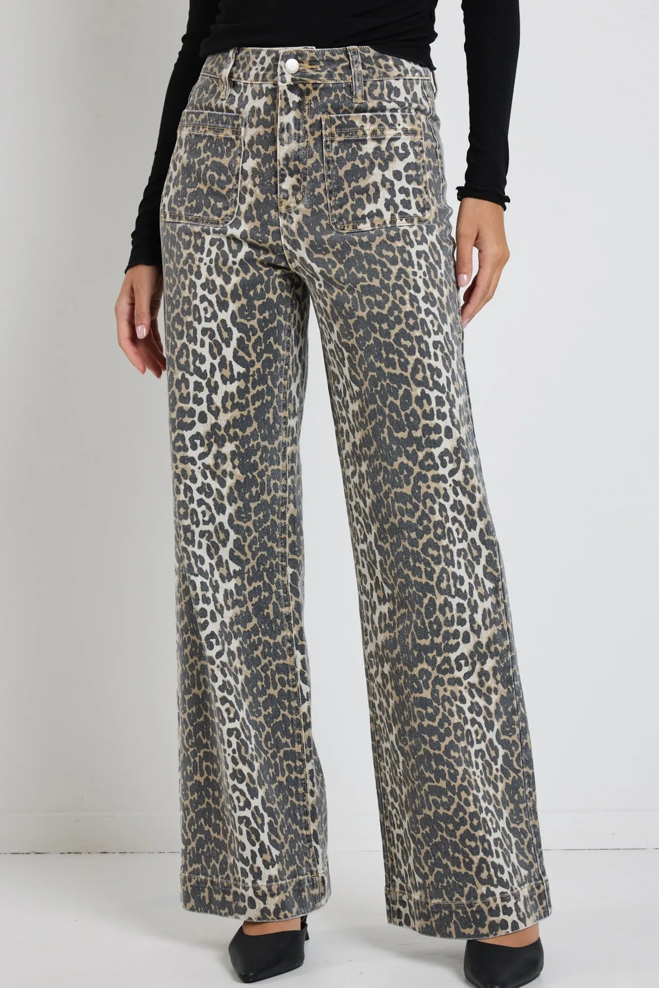 Among the Brave Zoey Leopard High Rise Wide Leg Pocket Jean