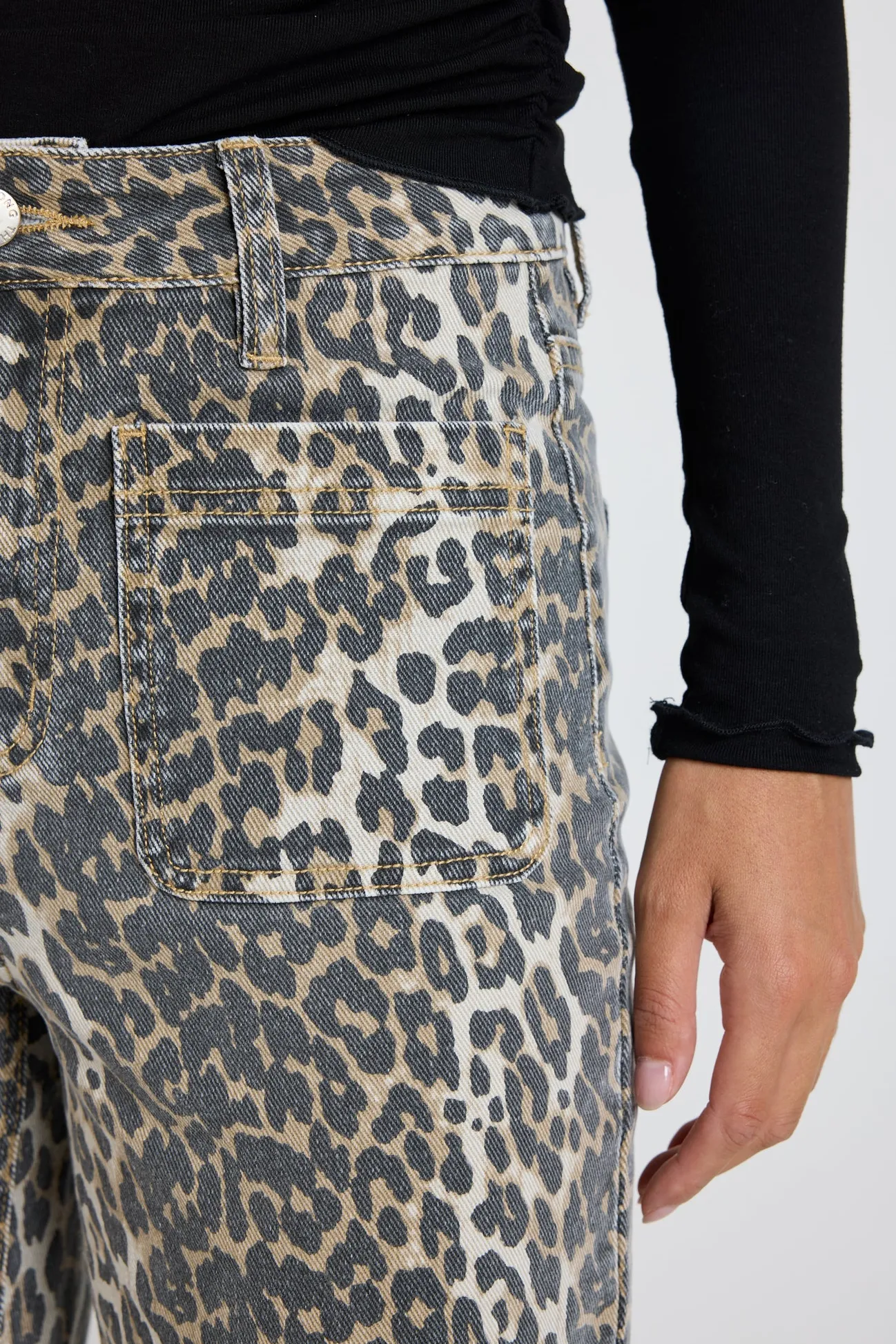 Among the Brave Zoey Leopard High Rise Wide Leg Pocket Jean