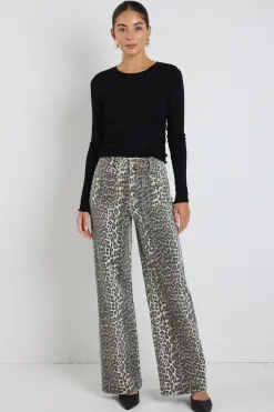 Among the Brave Zoey Leopard High Rise Wide Leg Pocket Jean