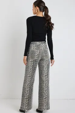 Among the Brave Zoey Leopard High Rise Wide Leg Pocket Jean