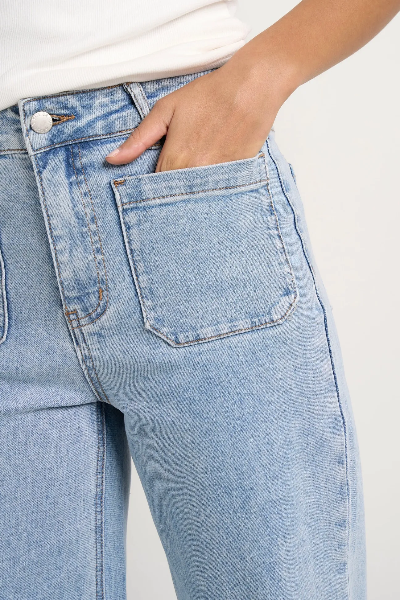 Among the Brave Zoey Light Blue High Rise Wide Leg Pocket Jean