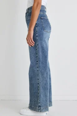 Among the Brave Zoey Mid Blue High Rise Wide Leg Pocket Jean