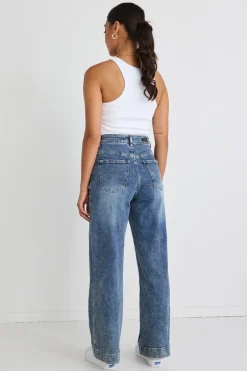 Among the Brave Zoey Mid Blue High Rise Wide Leg Pocket Jean