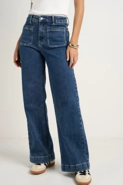Among the Brave Zoey Mineral Blue High Rise Wide Leg Pocket Jean