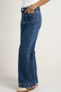 Among the Brave Zoey Mineral Blue High Rise Wide Leg Pocket Jean